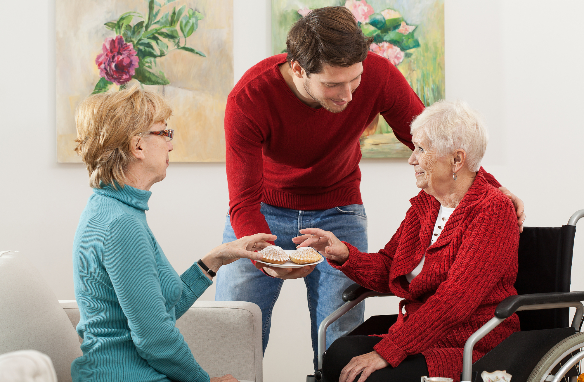 Family keeping company to elder disabled person